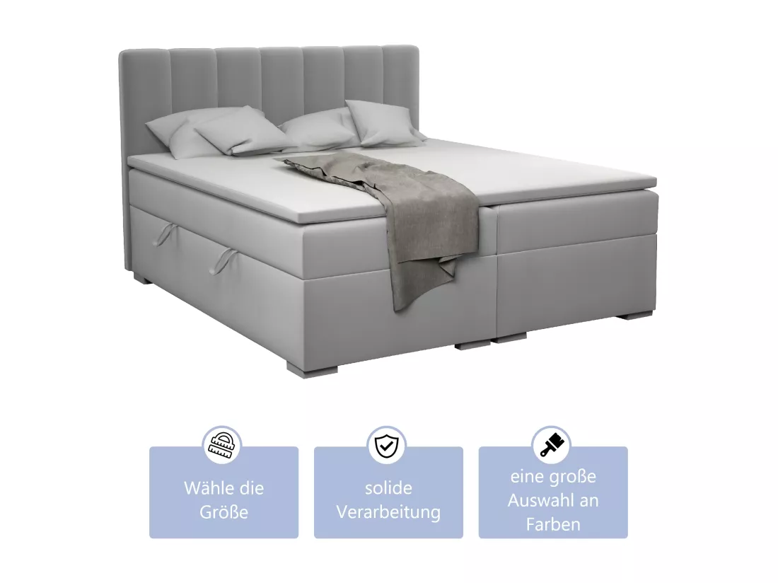 LIT BOXSPRING avec surmatelas Monaco 180x200 cm, gris clair (Jasmine 90)