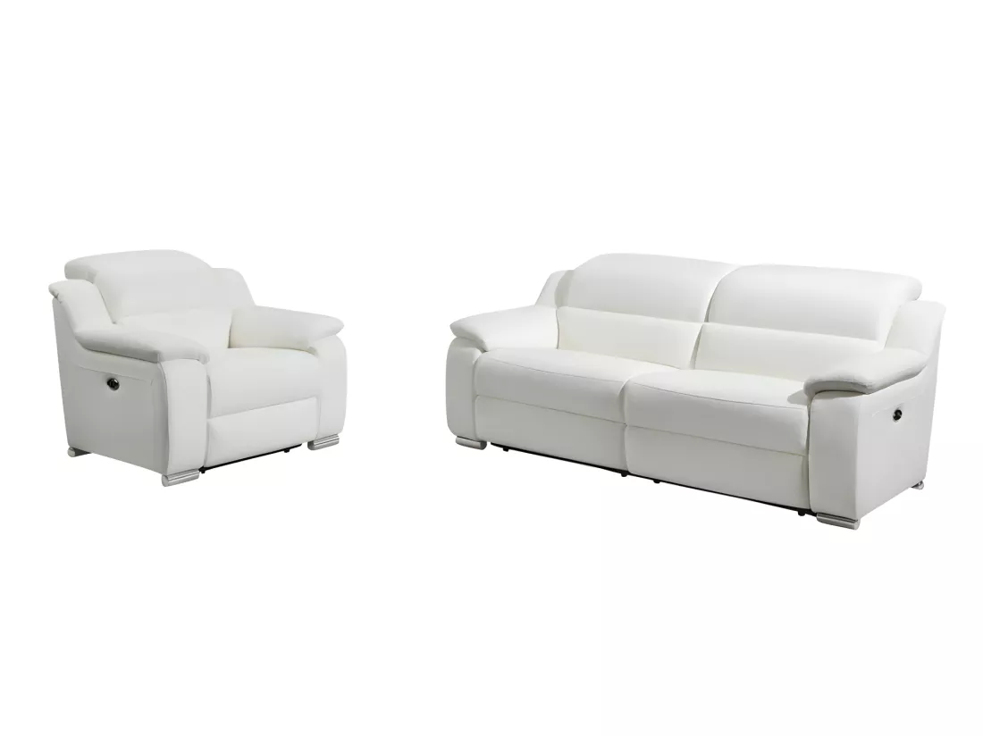 Canapé 3 places et fauteuil relax électrique en cuir blanc ARENA III