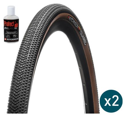 Lot Pneus Gravel Hutchinson Touareg 700 mm Tubeless Ready Souple Reinforced  Flancs Beiges Tan   Préventif Protect'Air