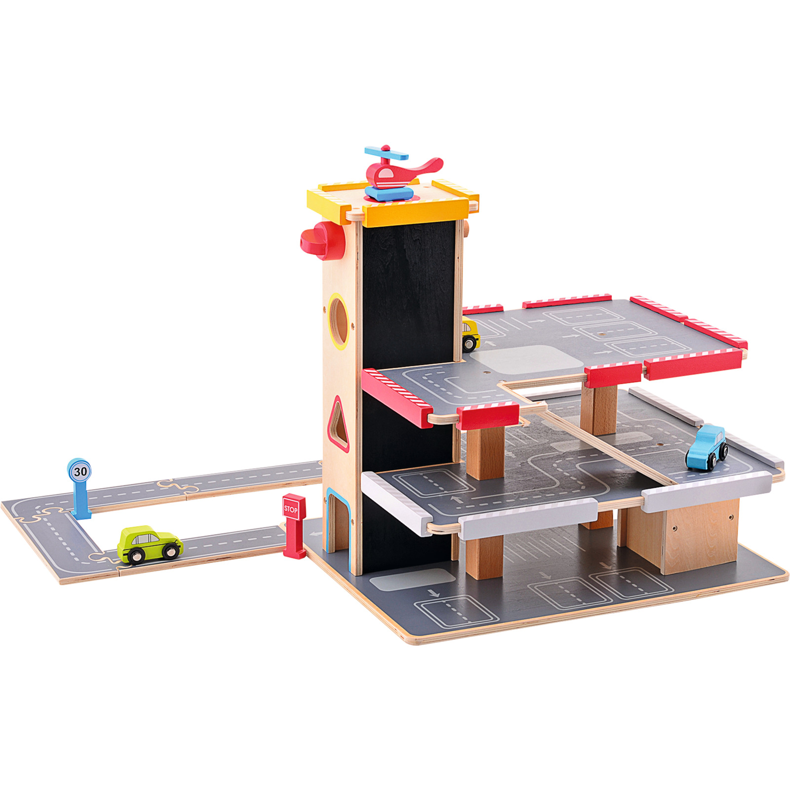 Joueco Holzgarage m. Zubehör 20-tlg