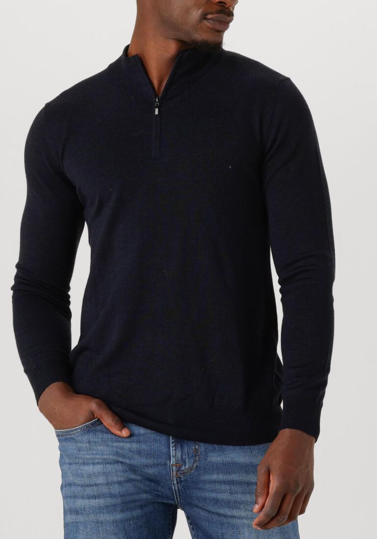 donkerblauwe stefano lauran trui half zip anders