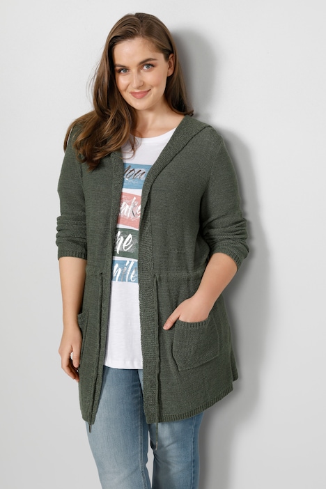 Strickjacke, Kapuze, Taillen-Bindeband, Langarm