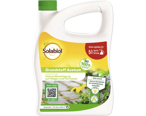 Het basisbestanddeel Acetum Solabiol ondersteunt de onkruidbestrijding en desinfectie van snijgereedschap; concentraat 3 l is voldoende voor maximaal 500 m²