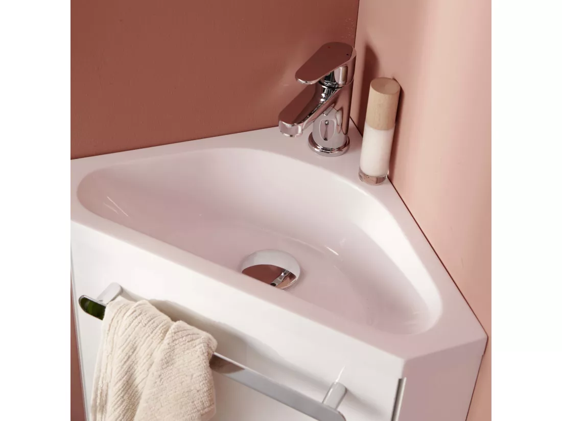 Meuble lave-mains d'angle blanc SKINO