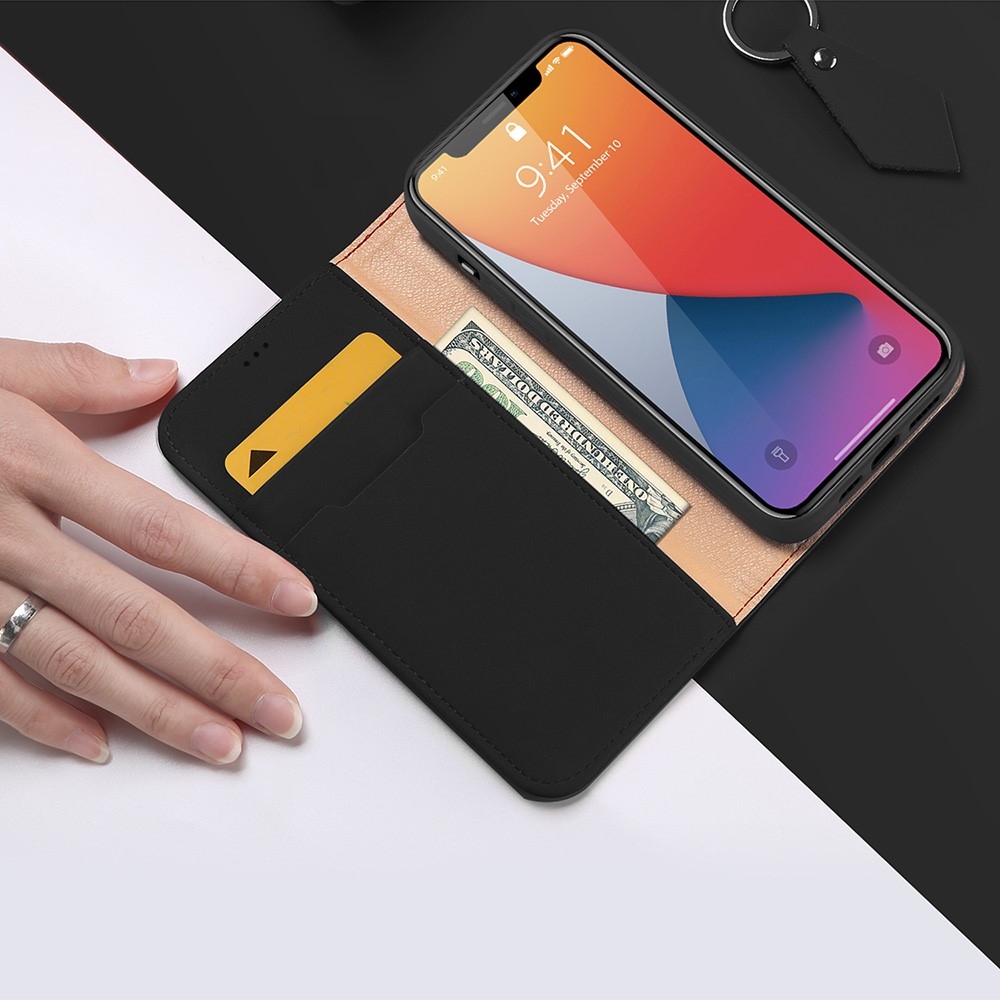 iPhone 12 / iPhone 12 Pro Flip Wallet Cover Echtleder Tasche Wish Series - Schwarz