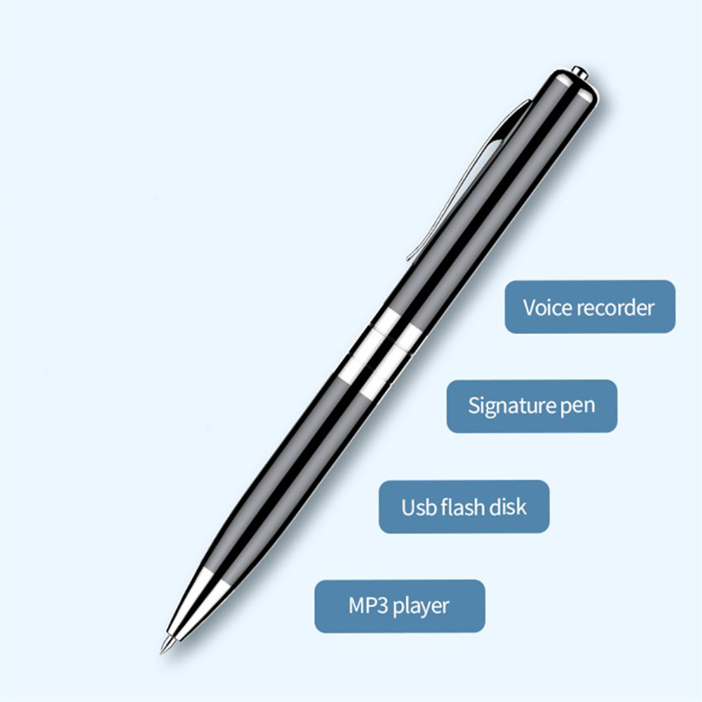 2in1 Sprachaufzeichnungs Stift Diktiergerät Digital Voice Recorder Kugelschreiber mit MP3 Wiedergabe / Kopfhörer / Micro SD Speicherkarte - Schwarz