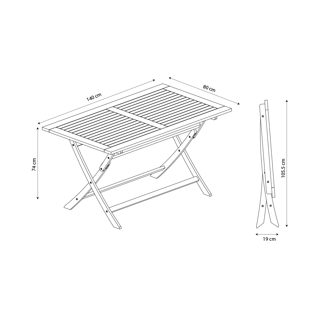 CONTINI Eucalyptus Gartentischset 140x80cm mit 4 Stühlen