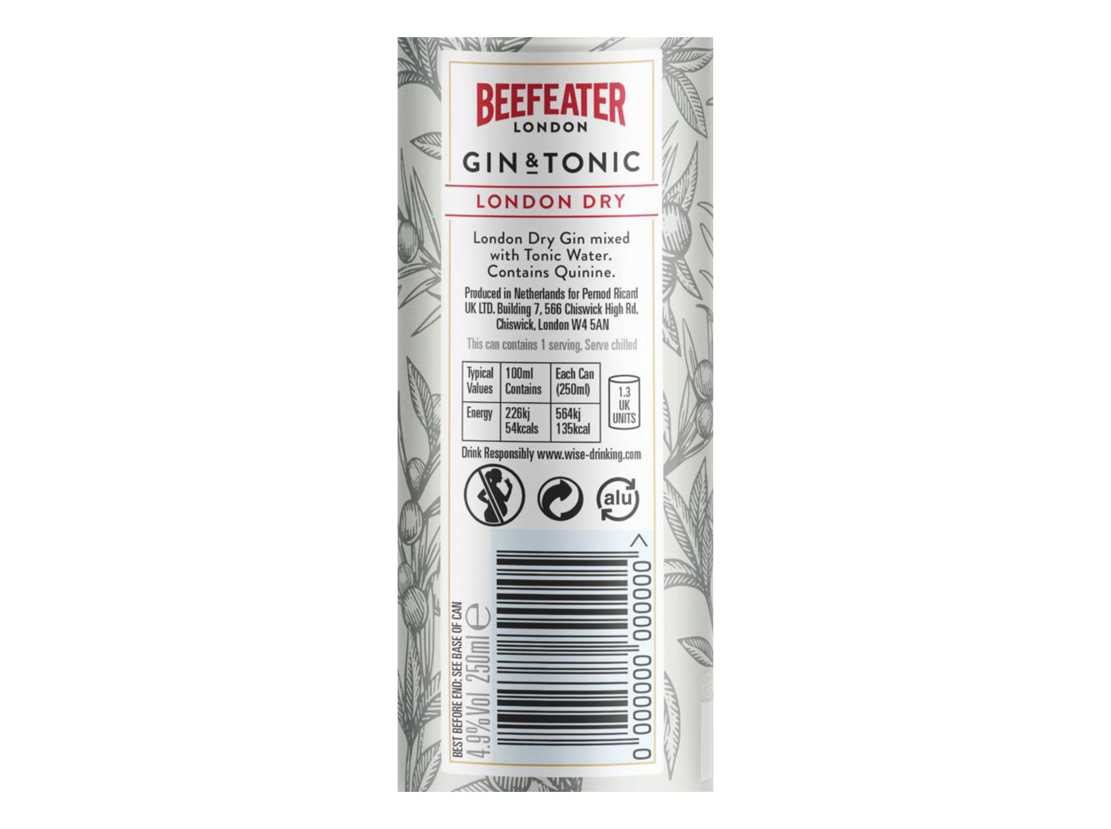 GIN TÓNICO BEEFEATER LATA 0.25L