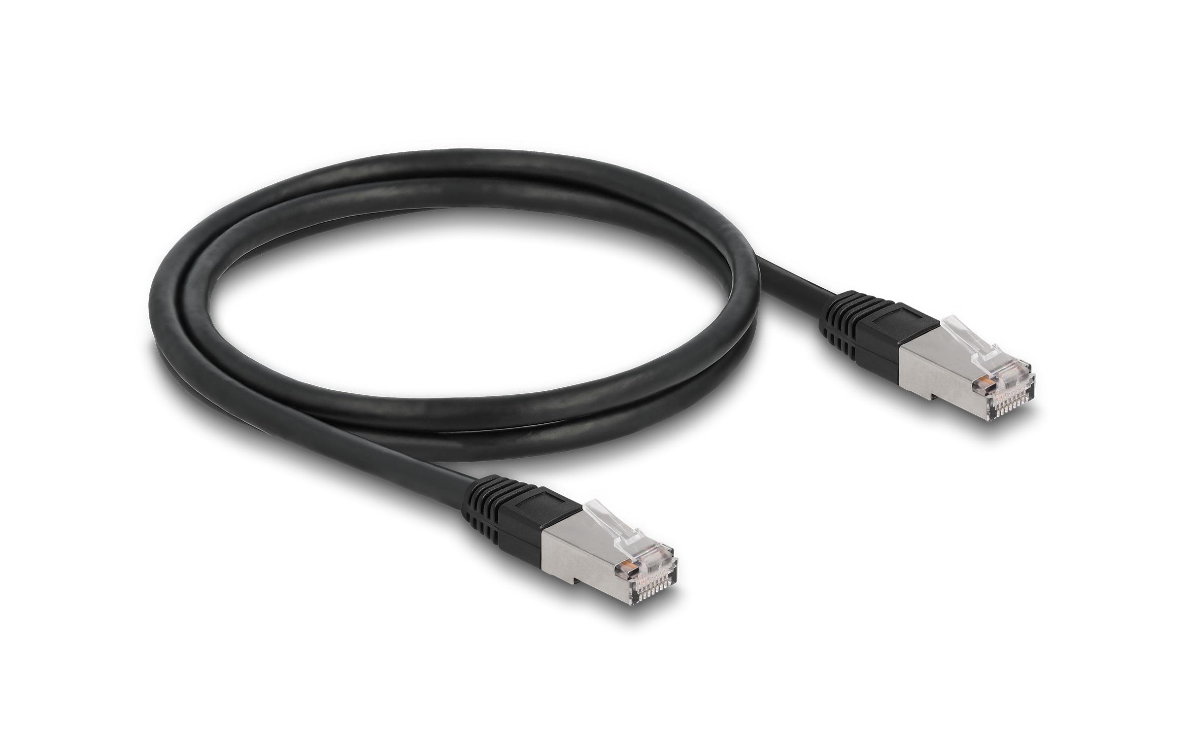 Patchkabel Outdoor Cat 6A, S/FTP, 1 m, SchwarzDelock RJ45 Netzwerkkabel Cat.6A S/FTP PE Outdoor 1 m schwarz