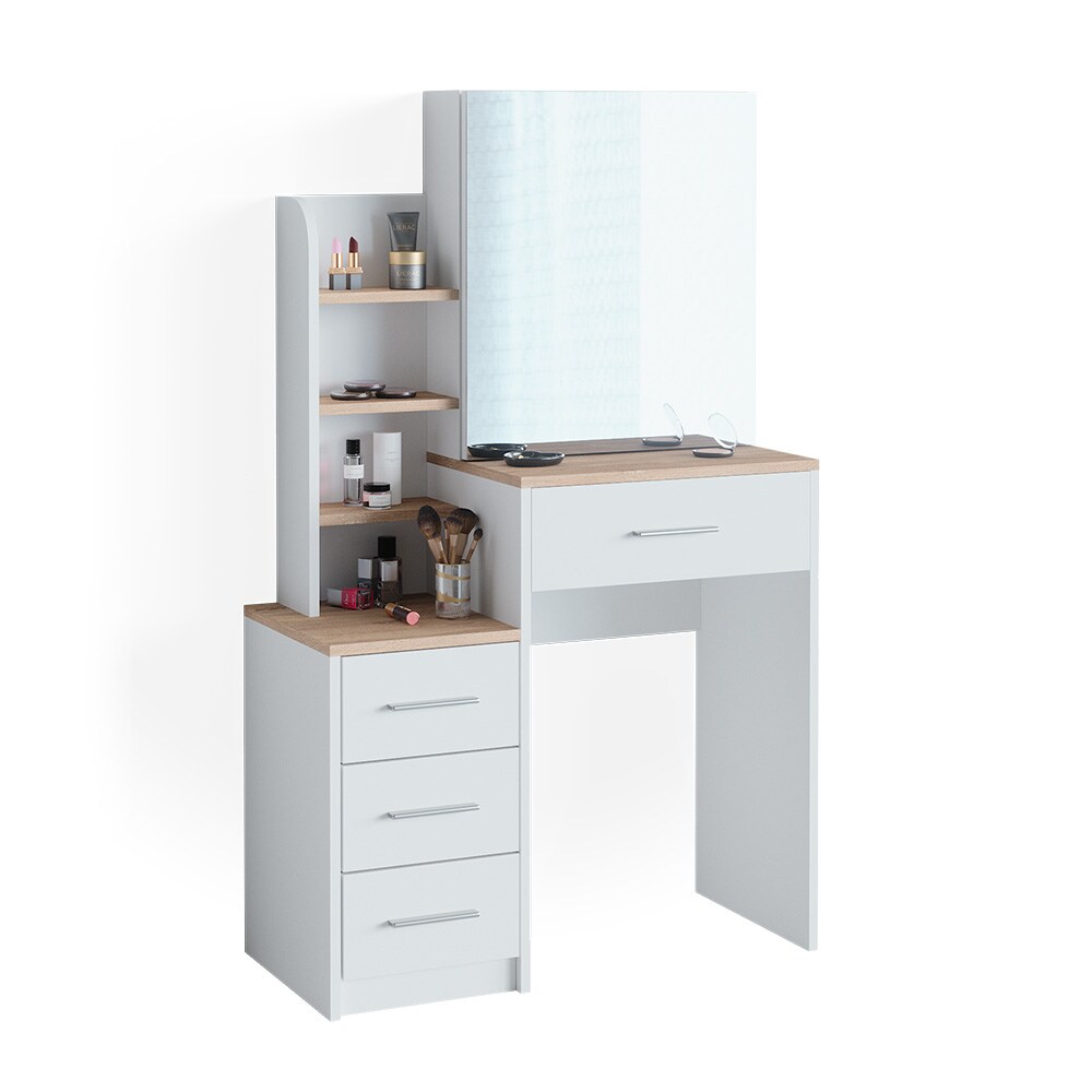 Vicco Schminktisch Frisiertisch Kosmetiktisch Conrada Weiß Sonoma Schminkspiegel 80x132 modern Schlafzimmerkommode Schminkkommode Schublade Spiegelschrank Frisierkommode Make-Up-Tisch