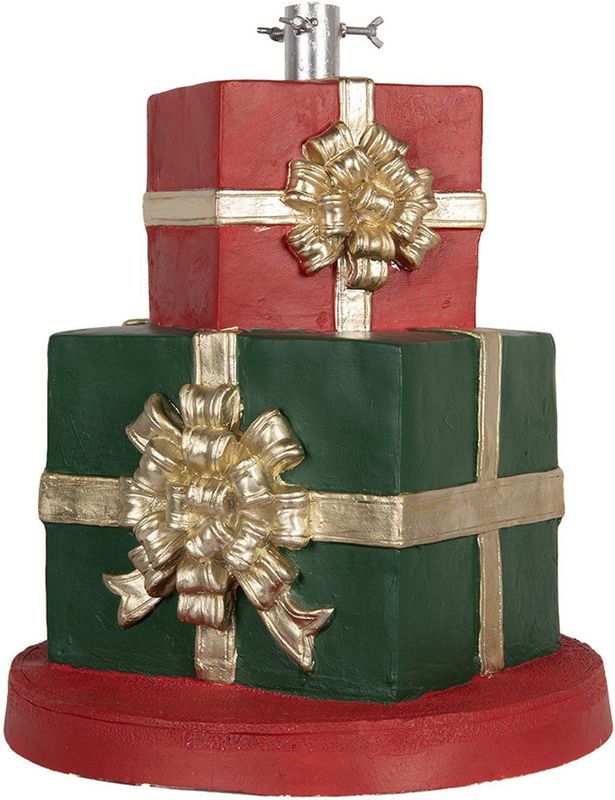 Clayre & Eef - Kerstboom Standaard - Cadeaubox - Groen Rood Goud - 44 cm Diameter - 54 cm Hoogte