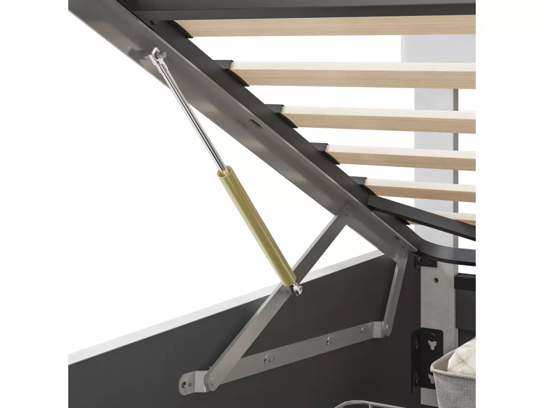 Lit coffre 160 x 200 cm avec éclairage LED et charge USB - hydraulique - Lit 2 Personnes - PU - Beige