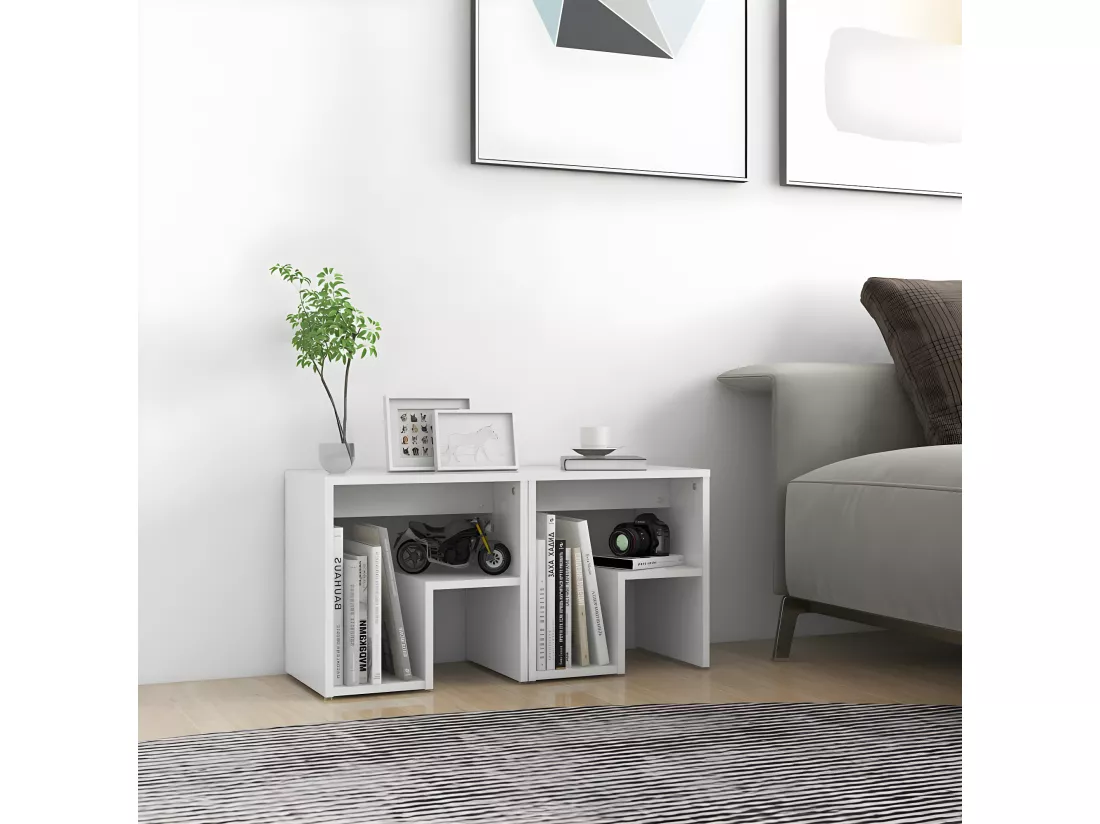 Tables de chevet 2 pièces Blanc 40x30x40 cm Aggloméré