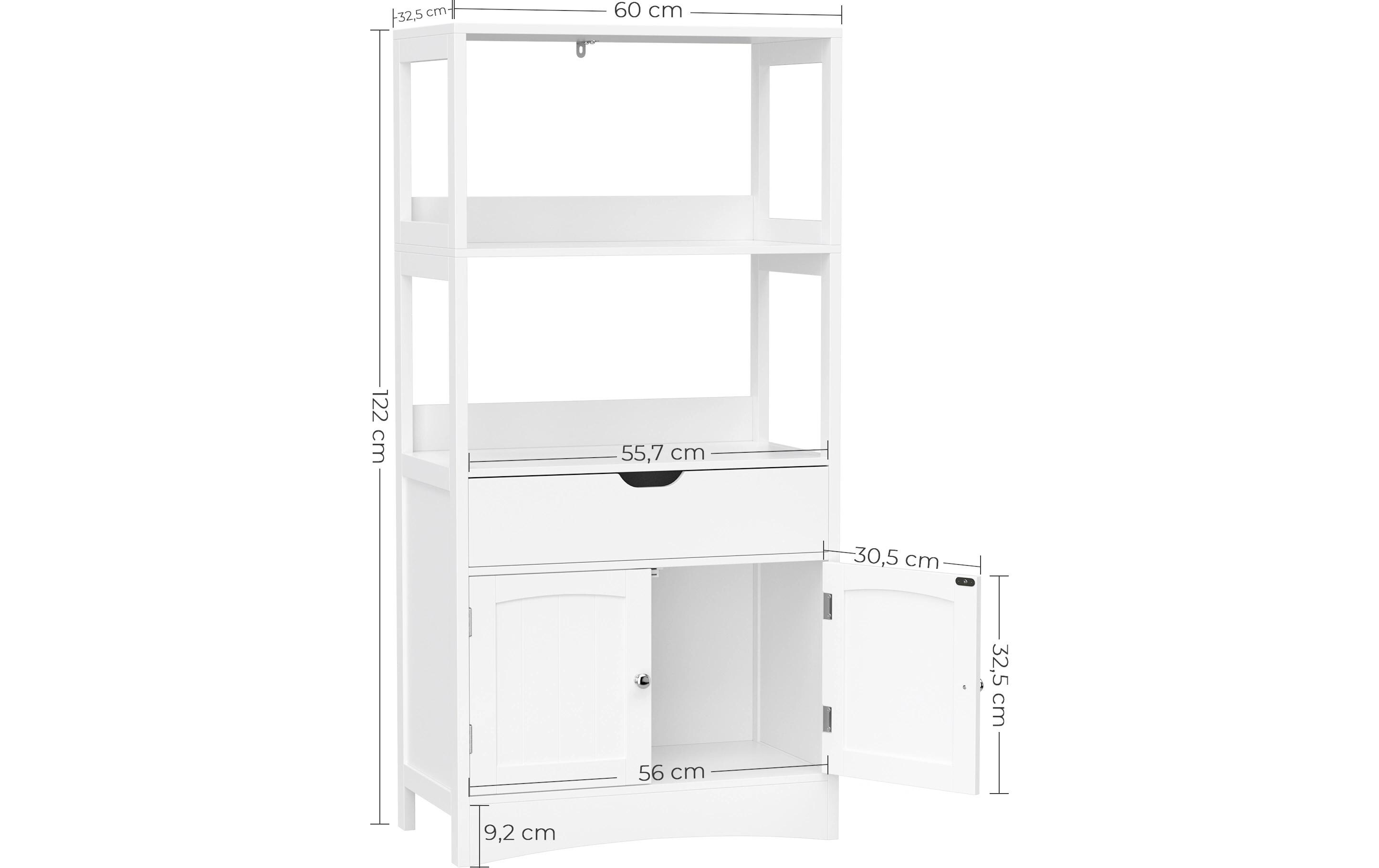 Badezimmerregal 60 x 32.5 x 122 cm, Weiss<br>Badschrank