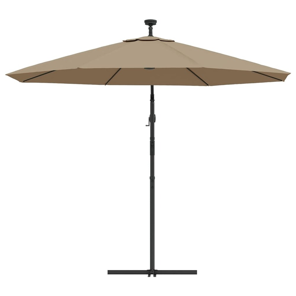 Parasol meuble de jardin en porte-à-faux led et mât en acier 300 cm taupe