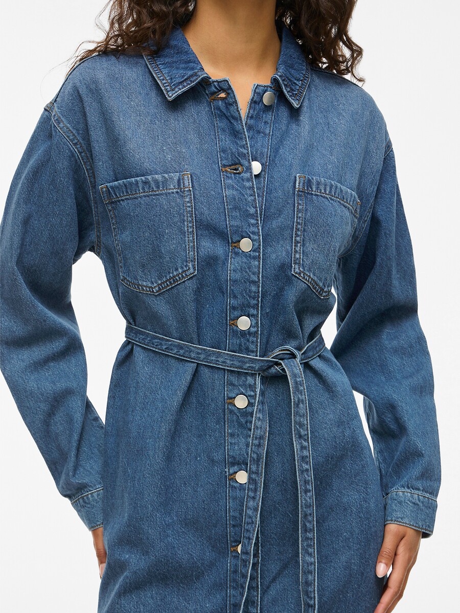 VILA<br>Vestido curto de ganga com cinto
