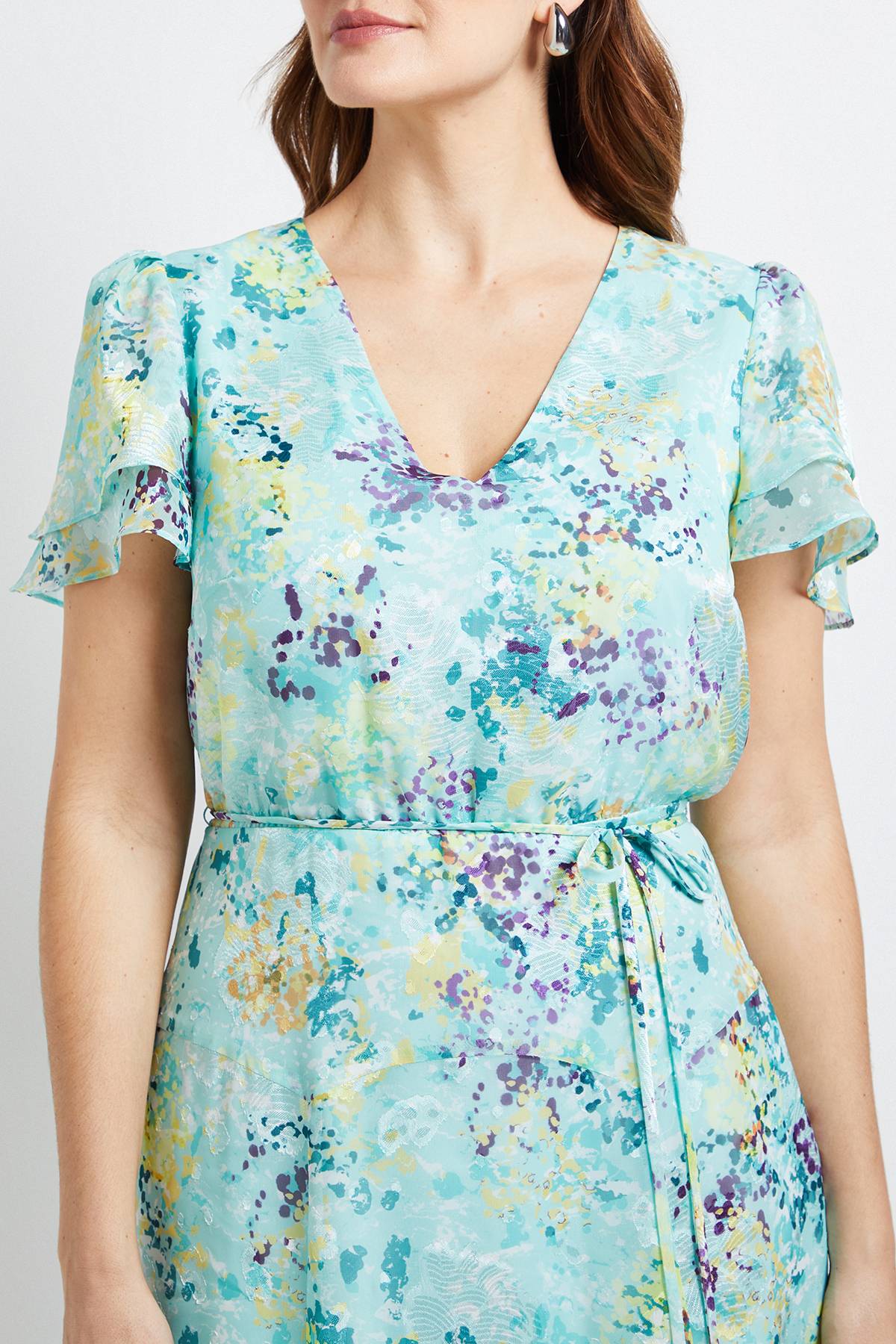 Wallis Robe Midi À Fleurs Dévorées Avec Manches À Volants
