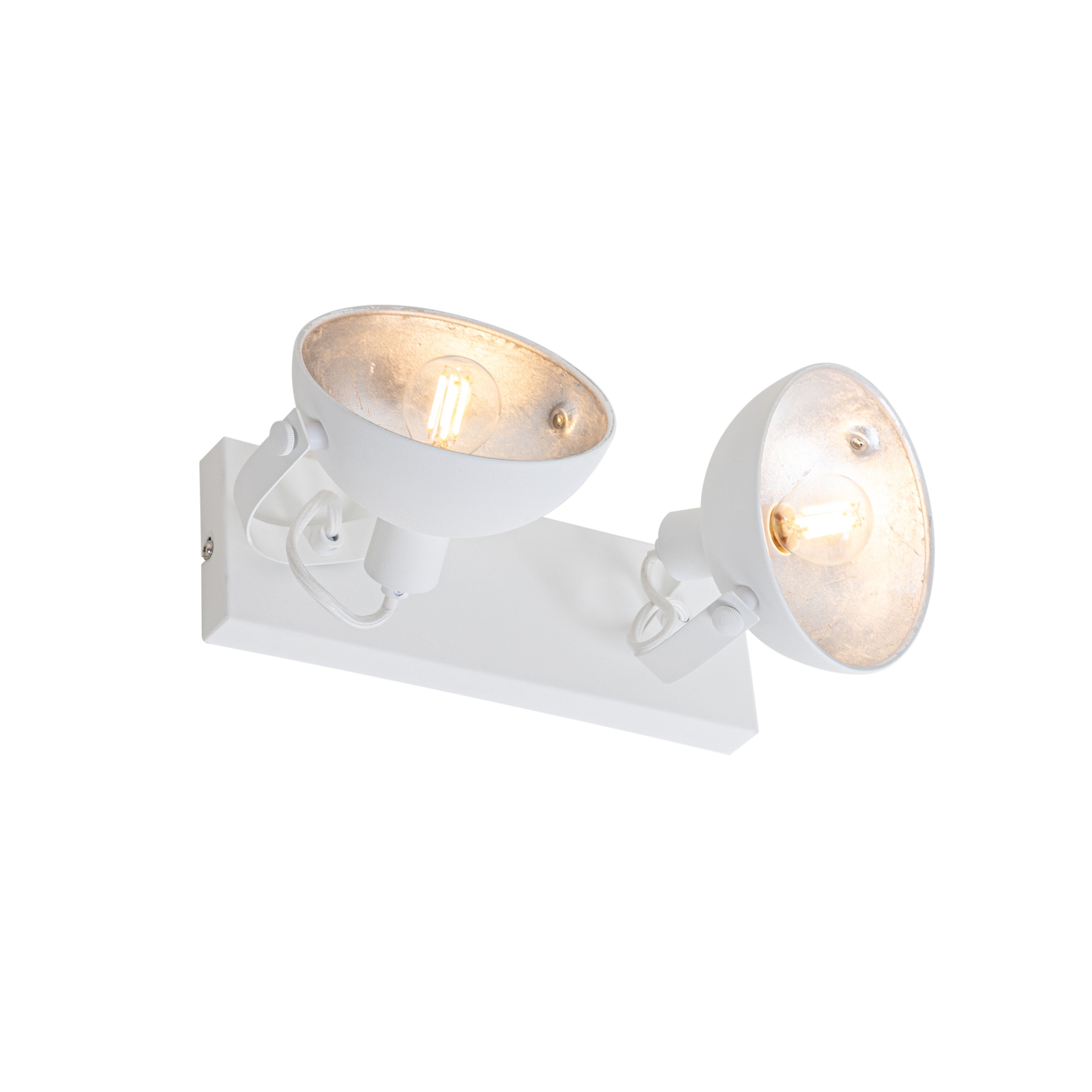 Industriële plafondlamp wit met zilver 2-lichts verstelbaar - Magnax