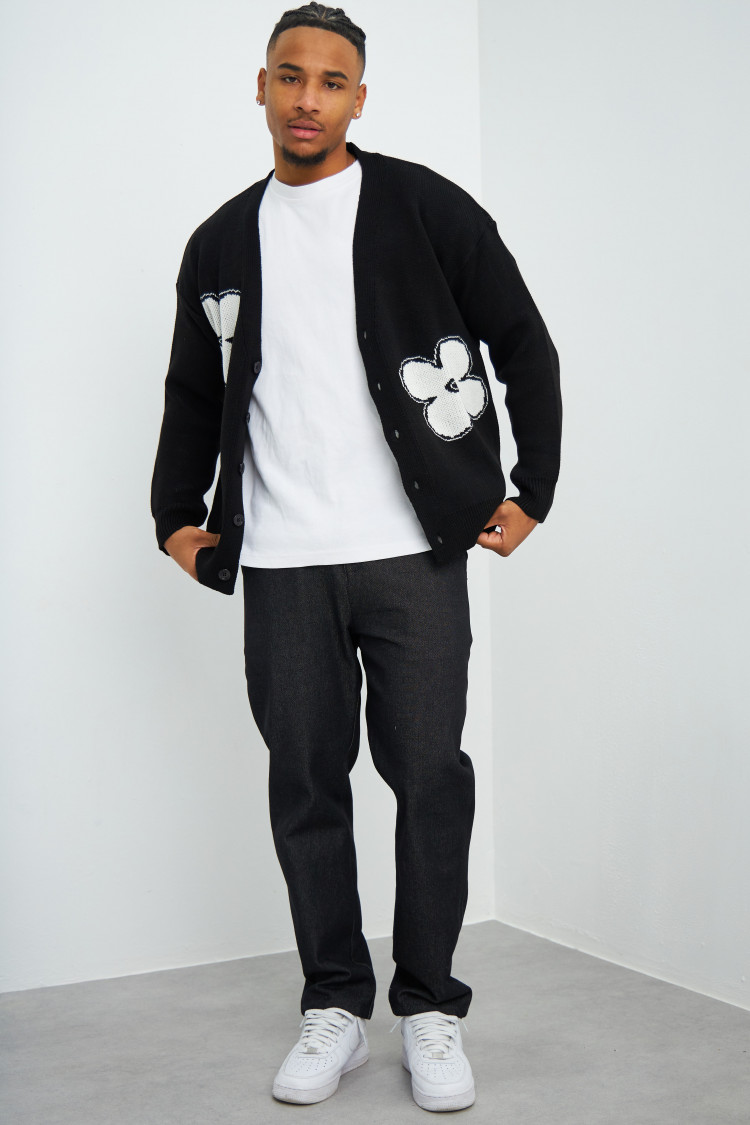 Gilet noir à fleurs