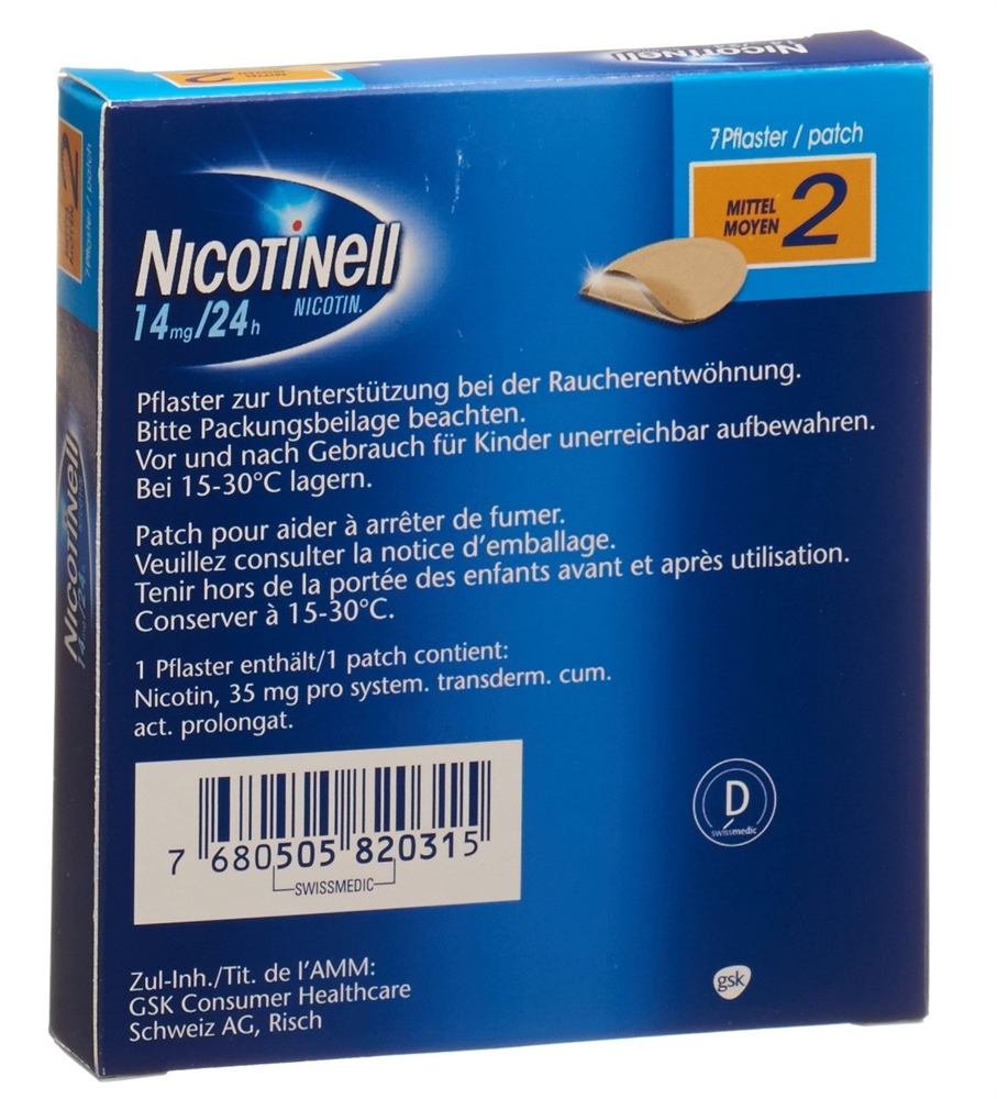 NICOTINELL 2 mittel Matrixpfl 14 mg/24h 7 Stk