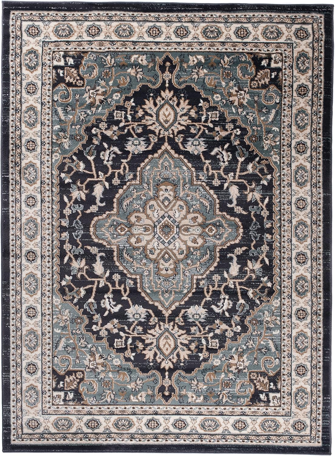 Carpeto Orientteppich Teppich Schwarz 180 x 250 cm Medaillon Klassisch Muster - Wohnzimmer Schlafzimmer Esszimmer