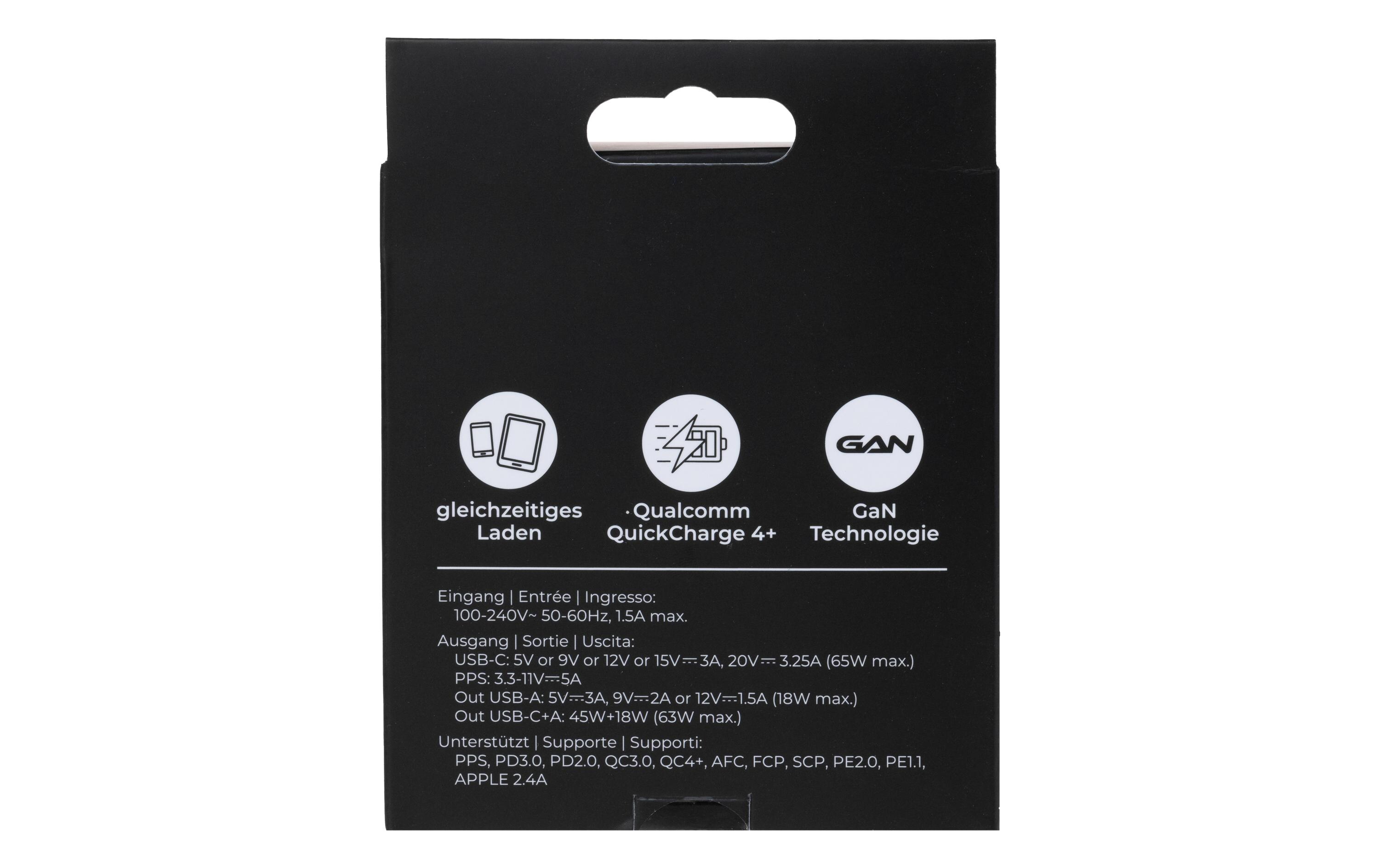 USB-Wandladegerät Dual QC4+ 65 W GaN WeissLadeadapter mit einem USB-C- und einem USB-A-Port