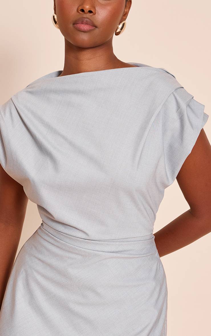 Bleu Robe Mini Ajustée Tissée Boxy À Taille Cintrée
