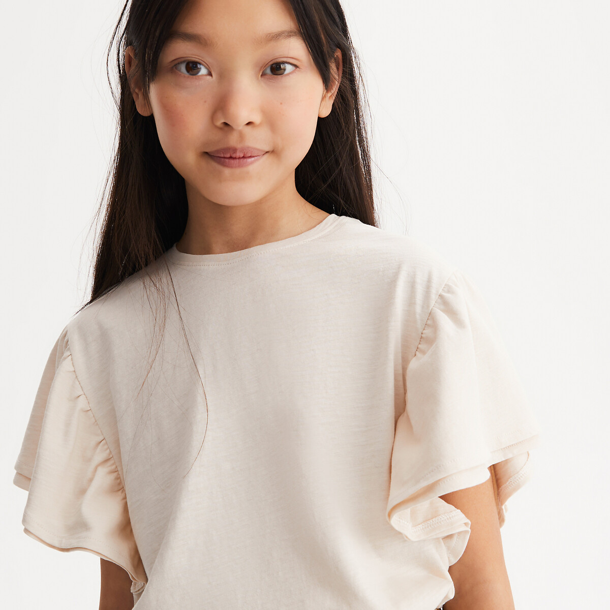 COLEÇÃO LA REDOUTE<br>Camiseta com babado nas mangas curtas