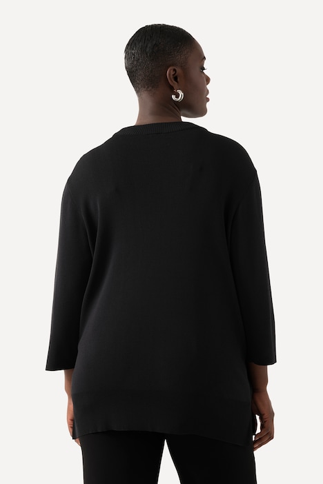 Pullover, Cut-Outs, Stehkragen, 3/4-Arm, Rippstrick