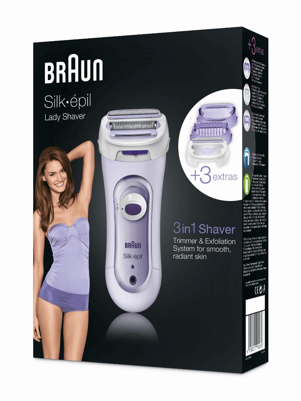 Braun Silk-épil Lady Shaver 5-560 Lila - 3in1 Draadloos Elek Scheerapparaat, Trimmer En Scrubsysteem