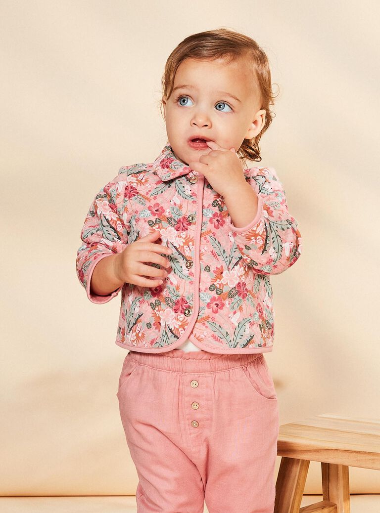 Veste matelassée vieux rose à fleurs