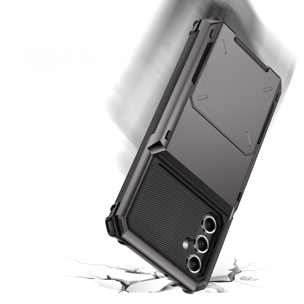 Samsung Galaxy S24  Plus Hybrid Hardcase Hülle mit Aufschiebbarem Kartenfach - Schwarz / Grau