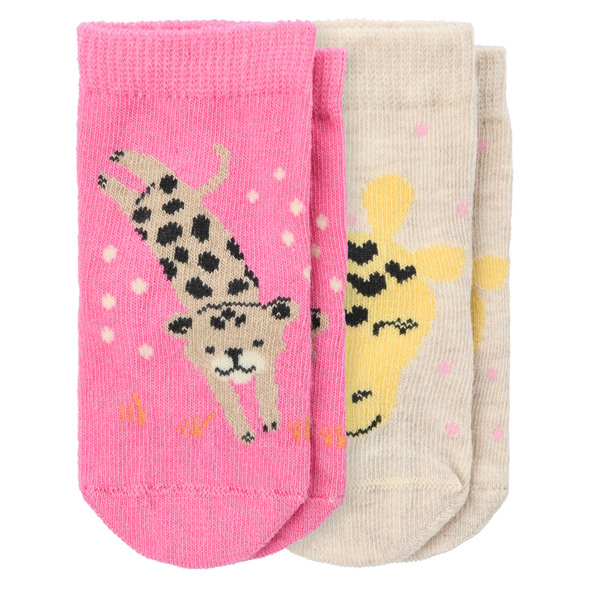 Topomini 2 Paar Newborn Socken mit Tier-Motiven beige / pink
