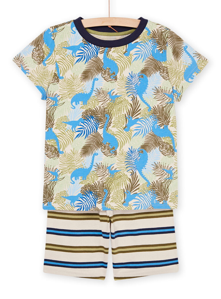 Pyjama kaki à imprimé dinosaures et à motifs rayures