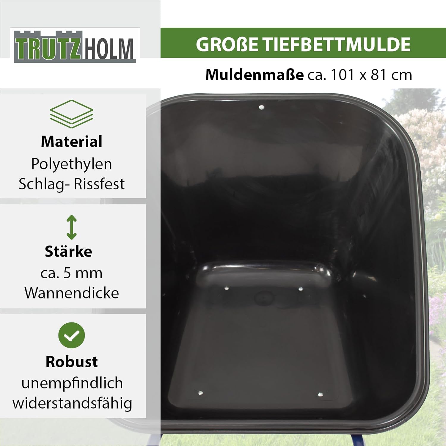 TRUTZHOLM 2-Rad Schubkarre 290 L 300 Kg 156x89 cm Stahlplatte Gartenschubkarre Hofkarre Schiebkarre Futterkarre