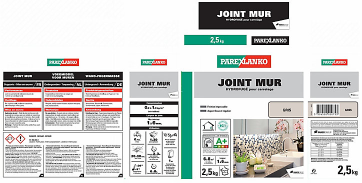 Joint mur hydrofugé gris Parexlanko 2,5 kg
