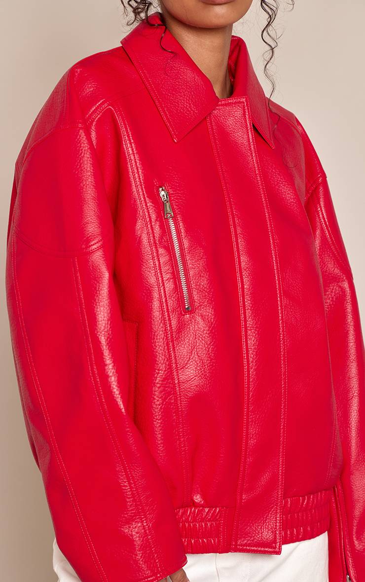 Rouge Veste Oversize En Synthétiquecuir À Patte De Boutonnage Dissimulée