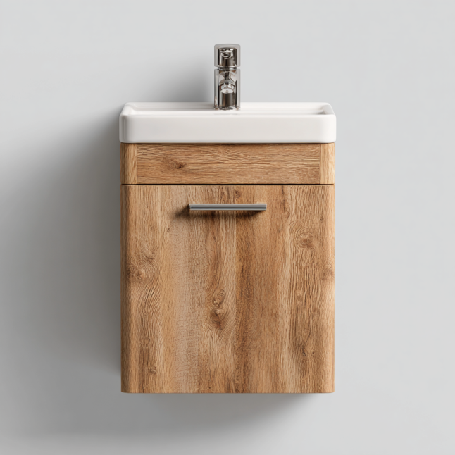 Meuble de salle de bain suspendu étroit avec vasque – Effet chêne naturel