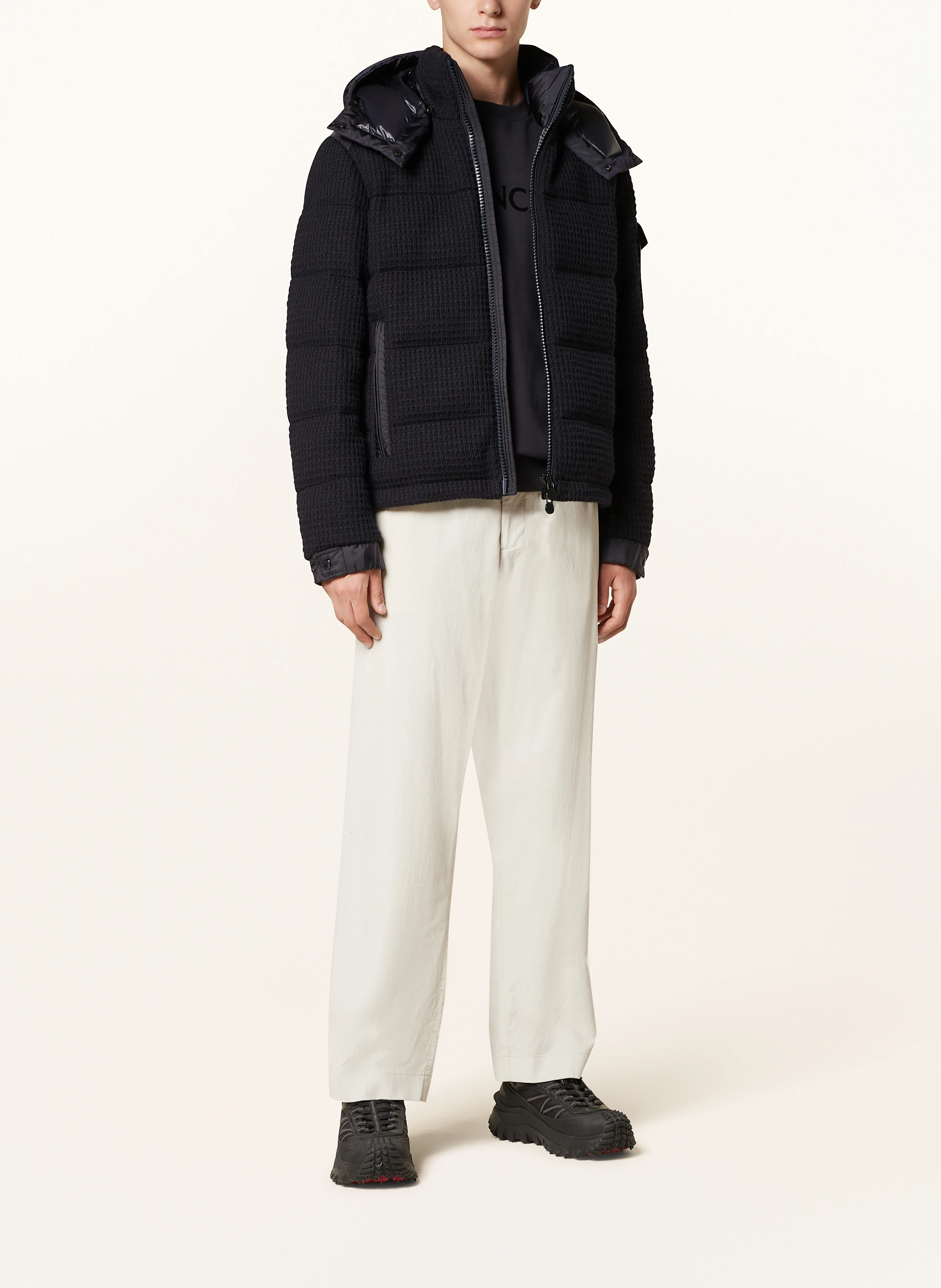 MONCLER Daunenjacke im Materialmix mit abnehmbarer Kapuze