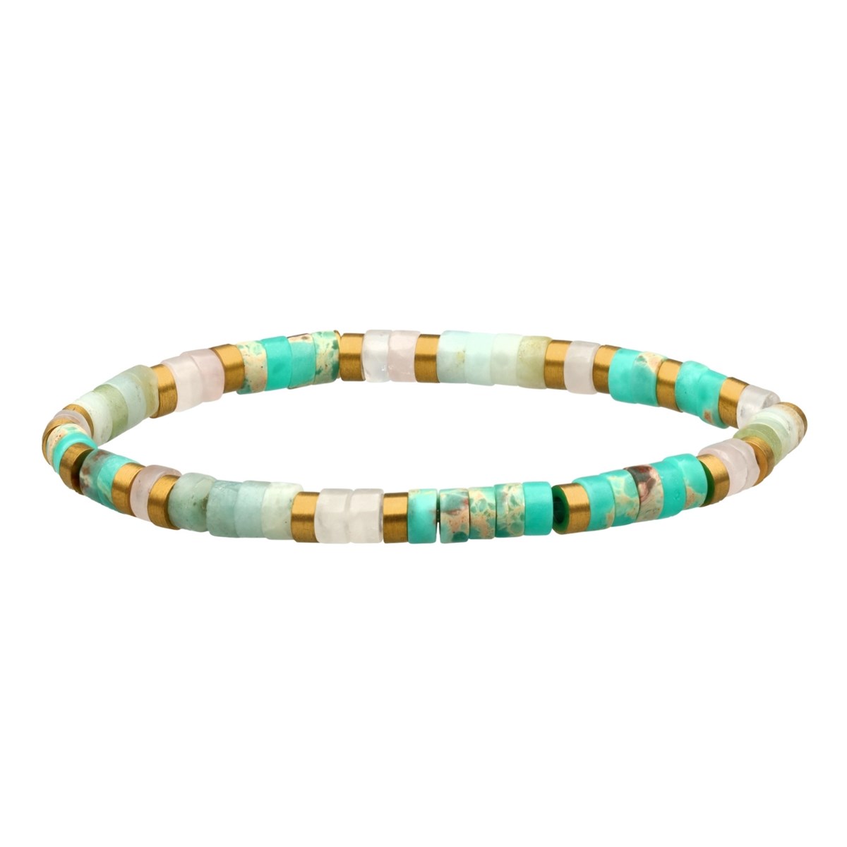 Bracelet Perles Heishi 4mm Amazonite Turquoise Africaine Et Jaspe Blanche-Large-20cm