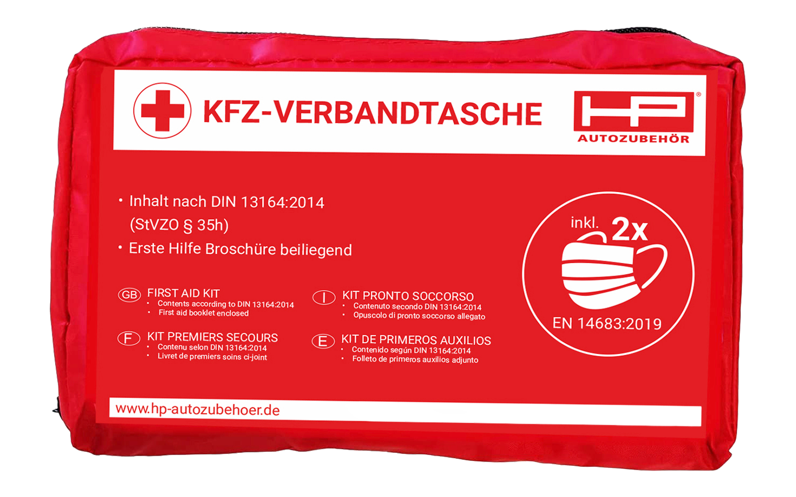 HP Autozubehör KFZ Verbandtasche inklusive 2x Mund- und Nasenschutz Rot