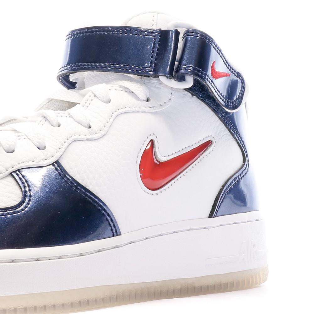 Nike Baskets Blanches/Bleu Mixte Nike Air Force 1 Mid