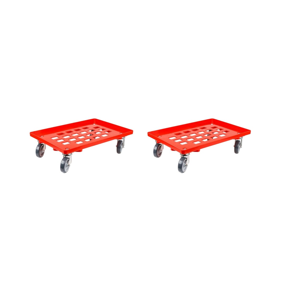 PROREGAL Voordeelset 2x Transportwagens voor Euroboxen 60 x 40 cm met Rubberen Wielen, Rood, Rooster, 4 Zwenkwielen, Draagvermogen 300 kg