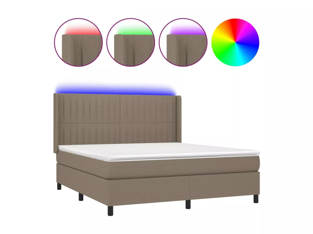 Sommier tapissier avec matelas et LED Taupe 180x200 cm Tissu