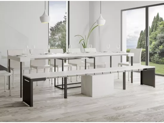 Banc extensible bois et métal 55 à 305cm Walk-Couleur Blanc