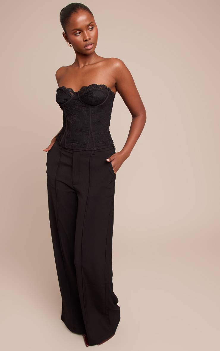 Noir Corset Bandeau En Dentelle Avec Détails D'agrafes Et D'œillets