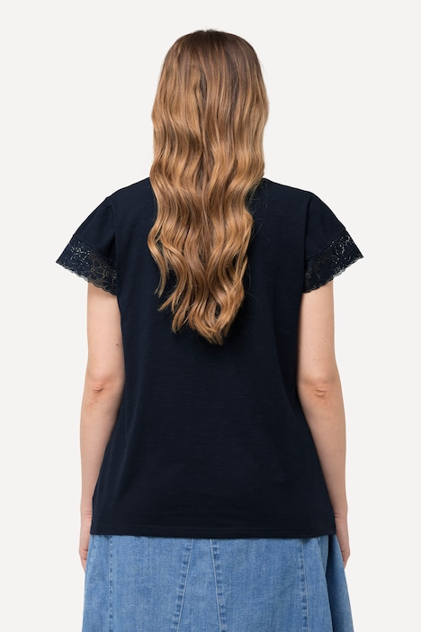 T-Shirt, Spitze, Classic, V-Ausschnitt, Cup-Ärmel