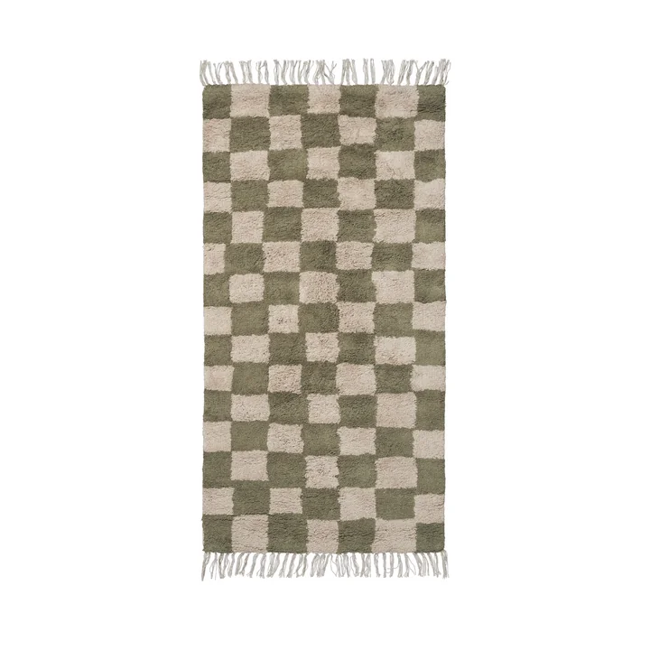 Ferm Living - Mara Kinderteppich, 150 x 80 cm, elm green / warm sand