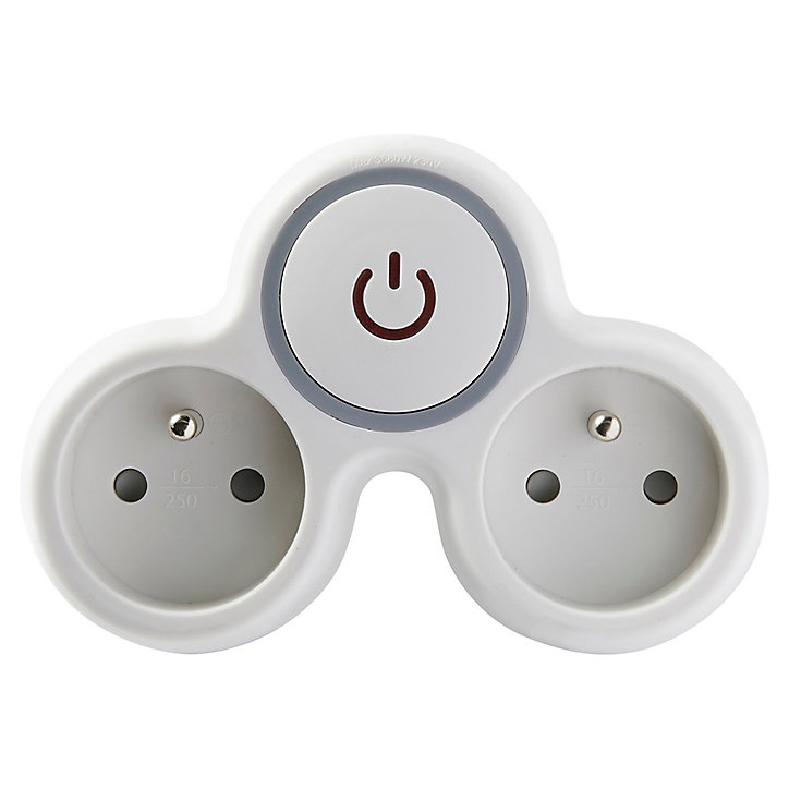 Multiprise avec interrupteur 2 prises Diall 16A blanc/gris