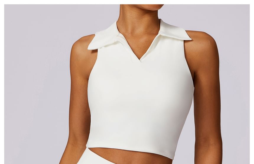 Skinniano - Sport tanktop met kraag en effen cropped pasvorm